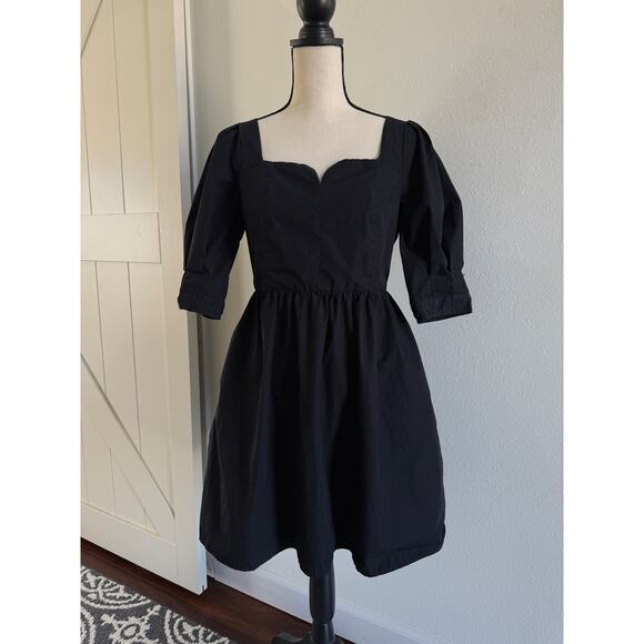 Madewell Black Poplin Puff-Sleeve Sweetheart Neckline Mini Dress size 4 - Picture 2 of 16